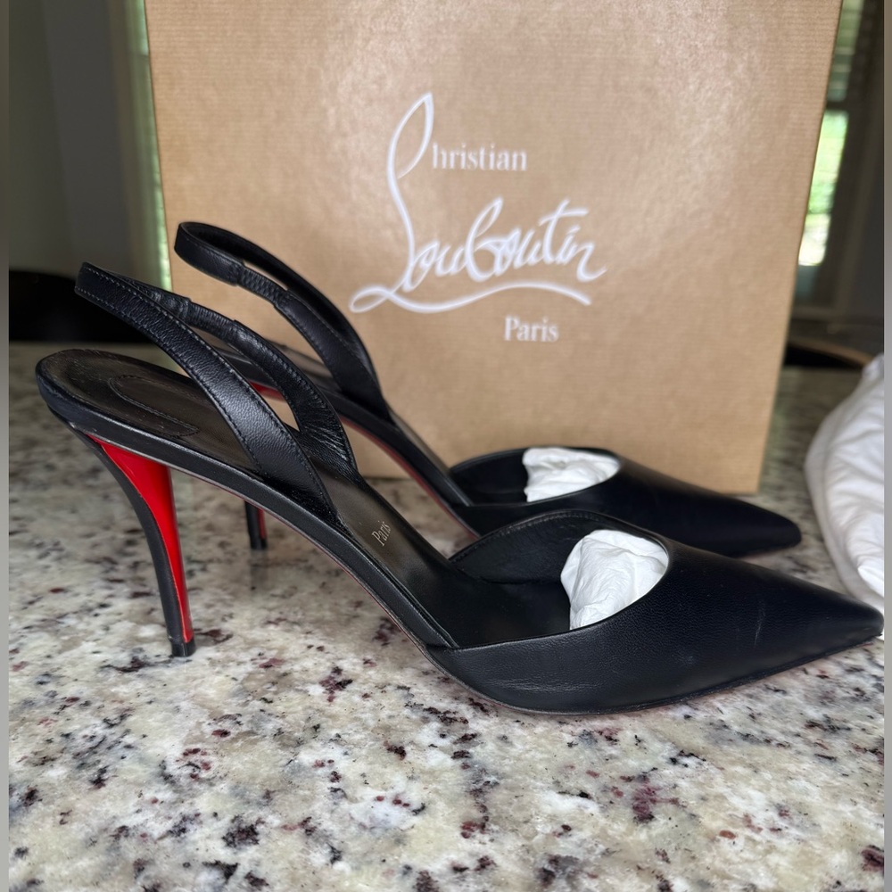 Christian Louboutin Apostropha leather slingback Pointed Toe Pumps Heels 39.